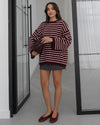Striped Loose Top - Burgundy - front view
