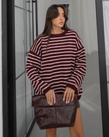Striped Loose Top - Burgundy - front view