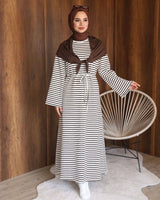 Striped Scarf Dress - Brown - front view