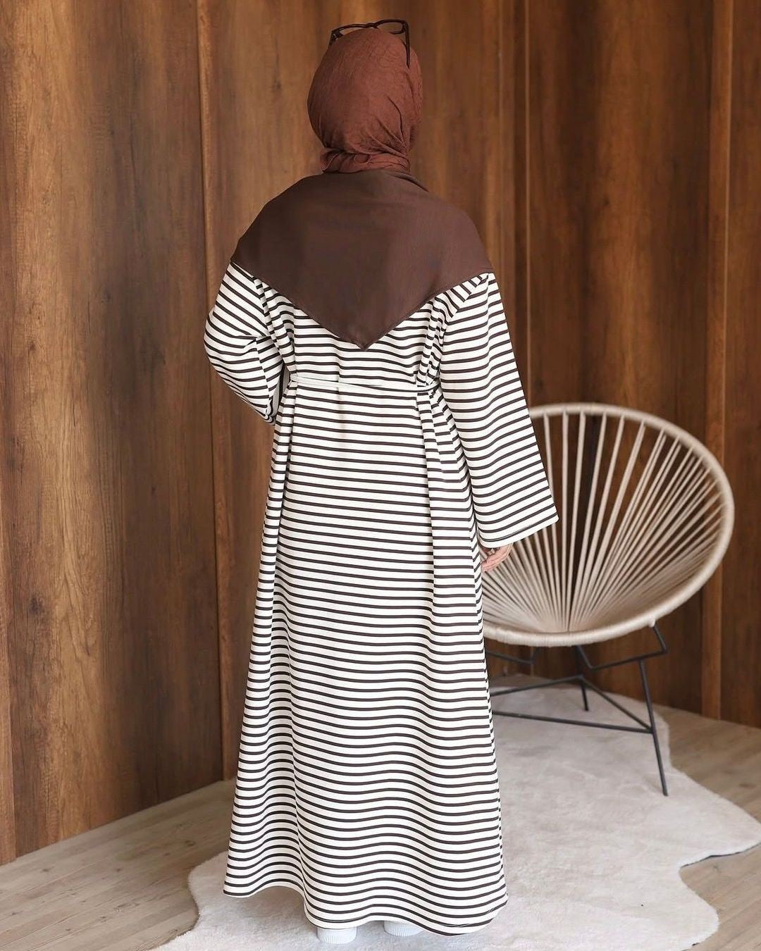 Striped Scarf Dress - Brown - back view