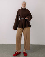 Structured Belted Top + Belt - Brown - front view