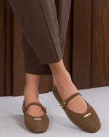 Suede Ballet Flats - Khaki - three-quarter view