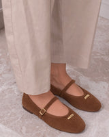 Suede Ballet Flats - Camel - three-quarter view