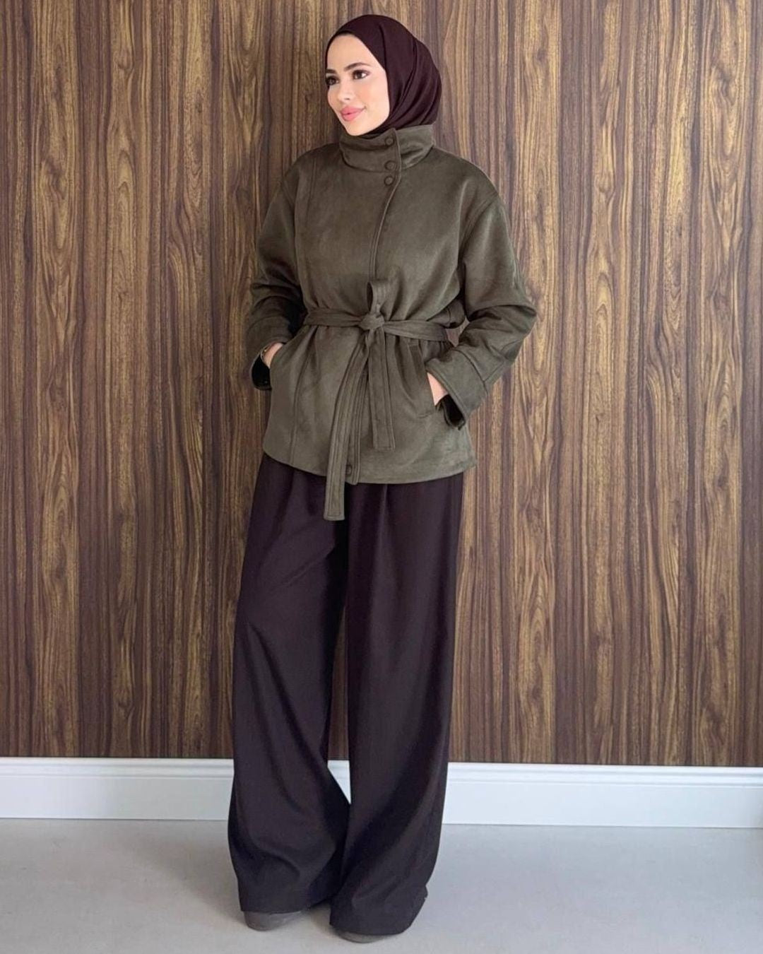 Suede High Neck Jacket - Zeti - front view