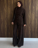 Textured Knot Button Luxe Set - Brown - front view