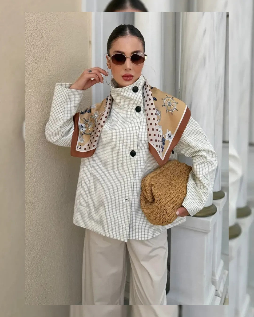The Check Jacket - Beige - front view