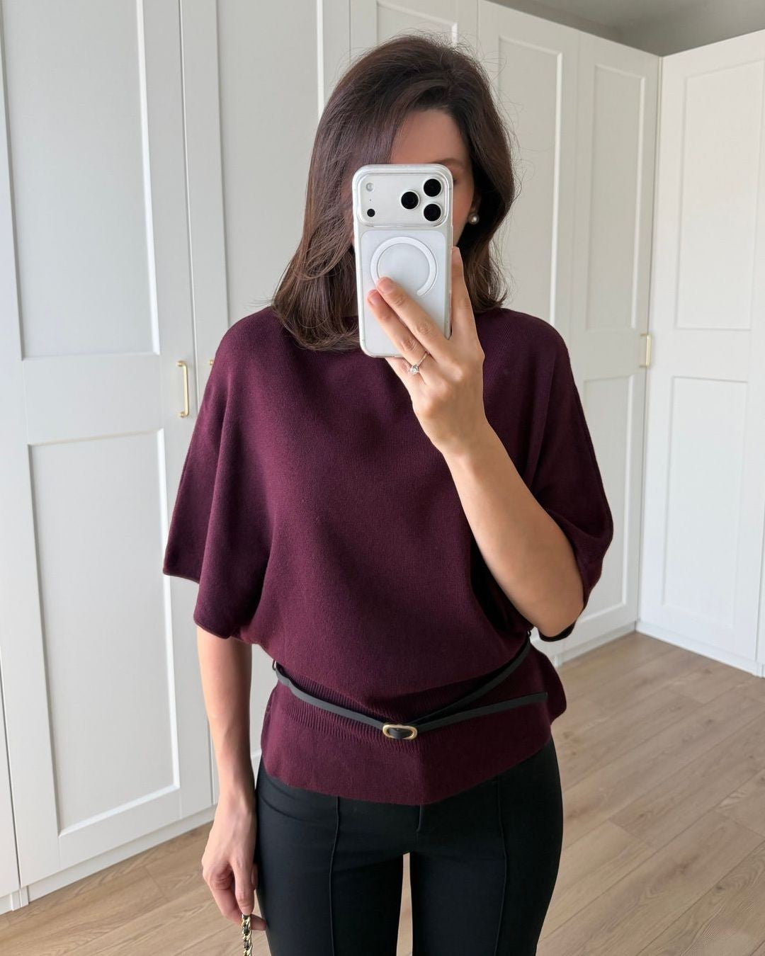 The Cinched Waist Top + Belt - Burgundy - front view