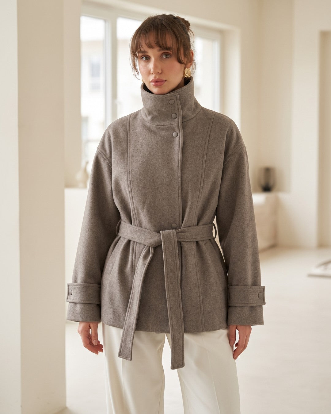 The Regent Belted Jacket - Light Brown - front view
