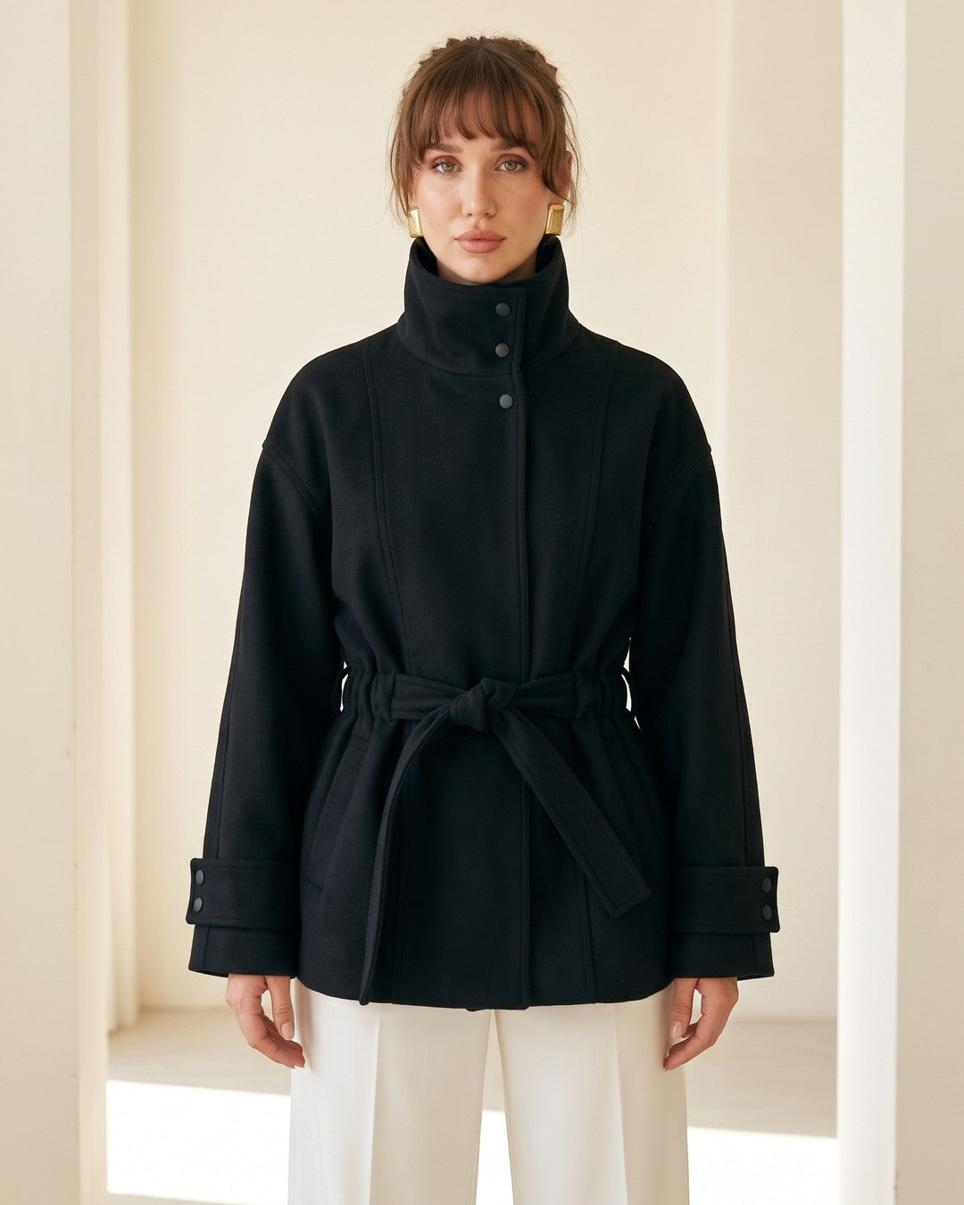 The Regent Belted Jacket - Black - front view