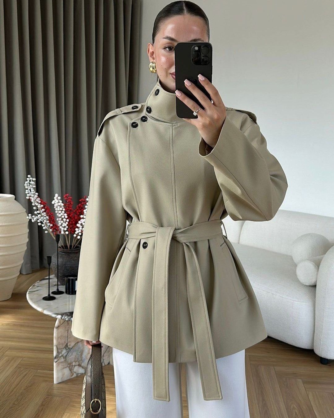 The Structured Jacket - Beige - front view
