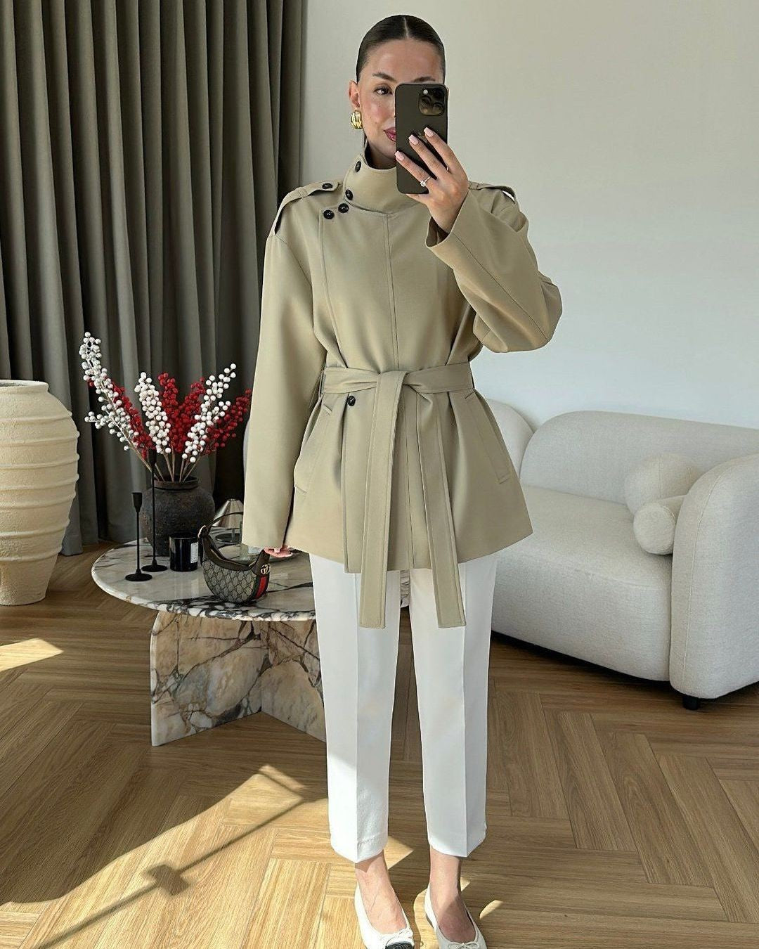 The Structured Jacket - Beige - front view