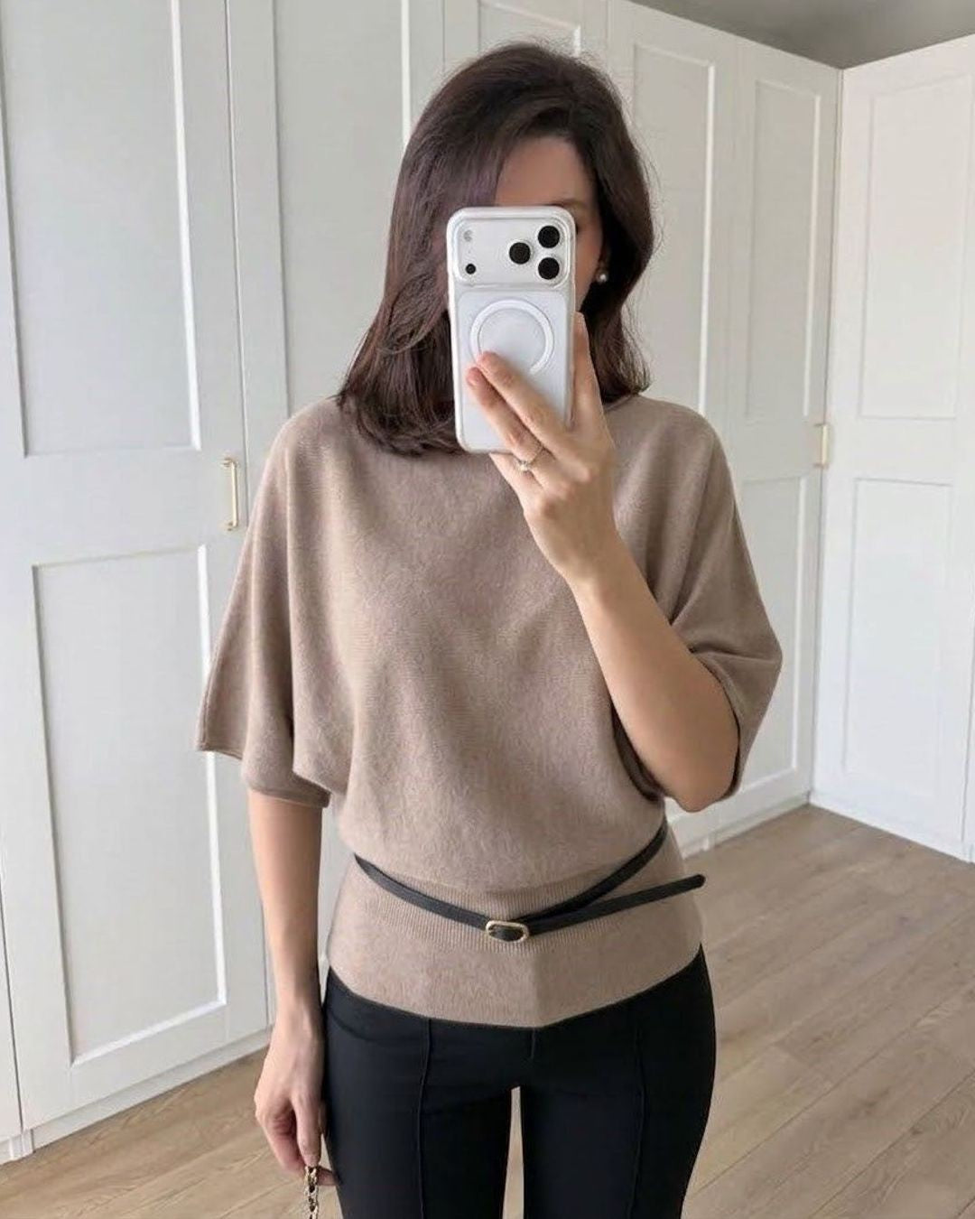 Top + Belt - Beige - front view