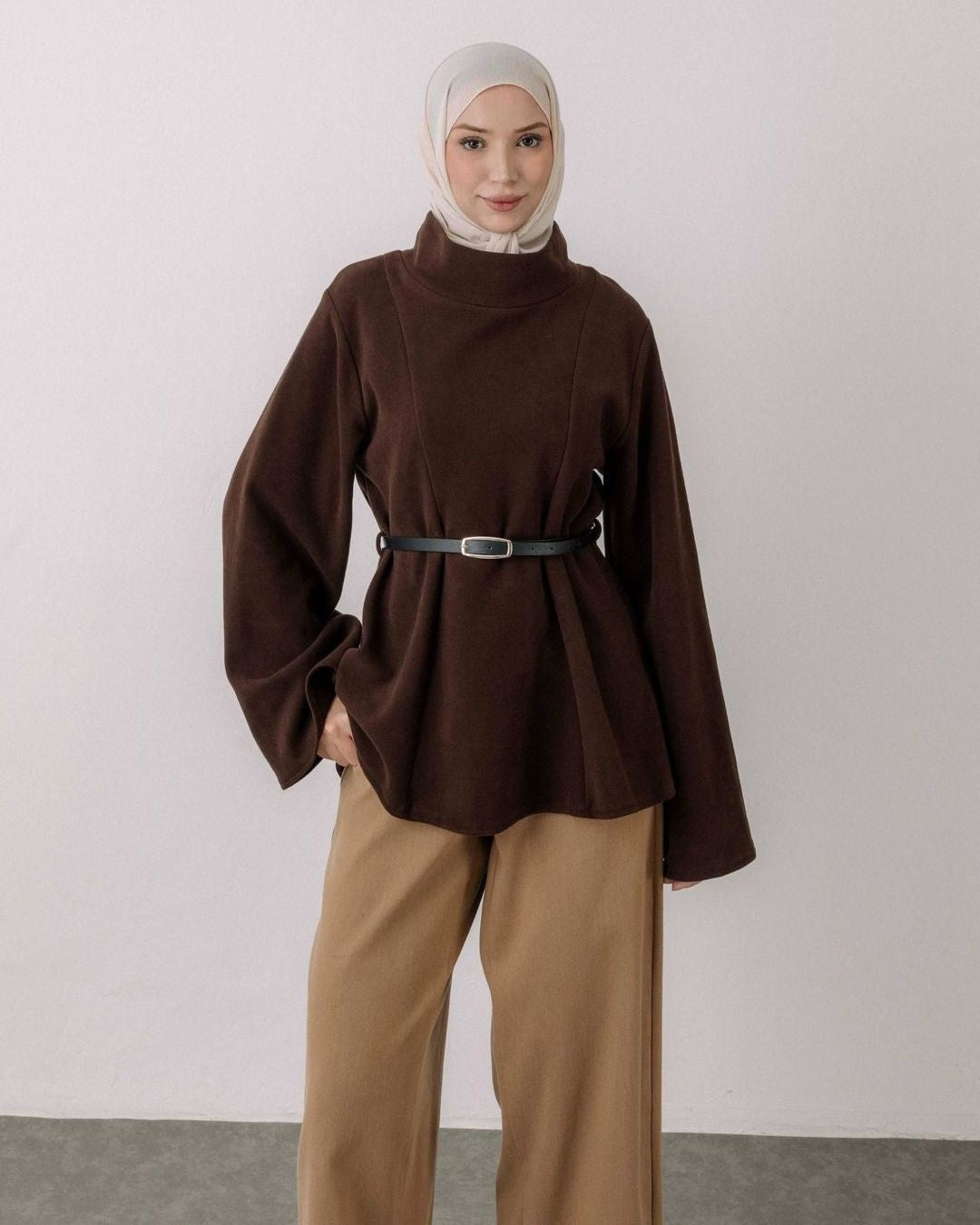 Top + Belt - Brown - front view