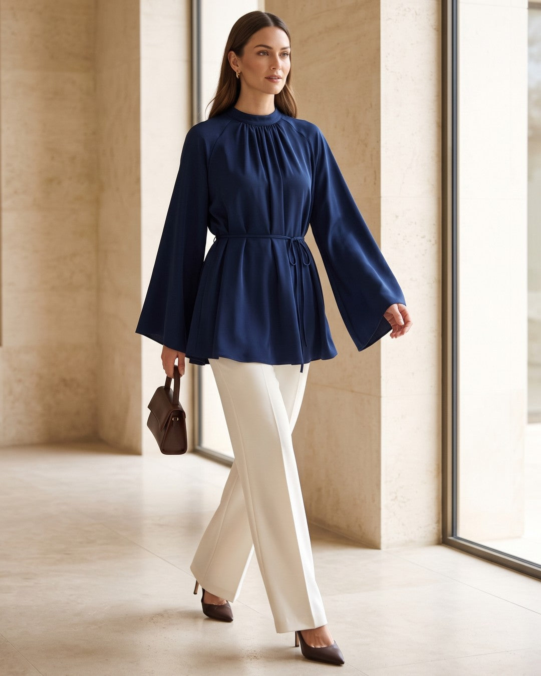 Top + Belt - Navy - three-quarter view