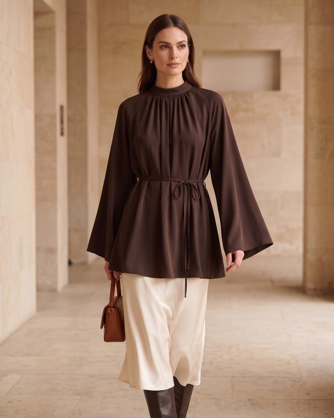 Top + Belt - Brown - front view