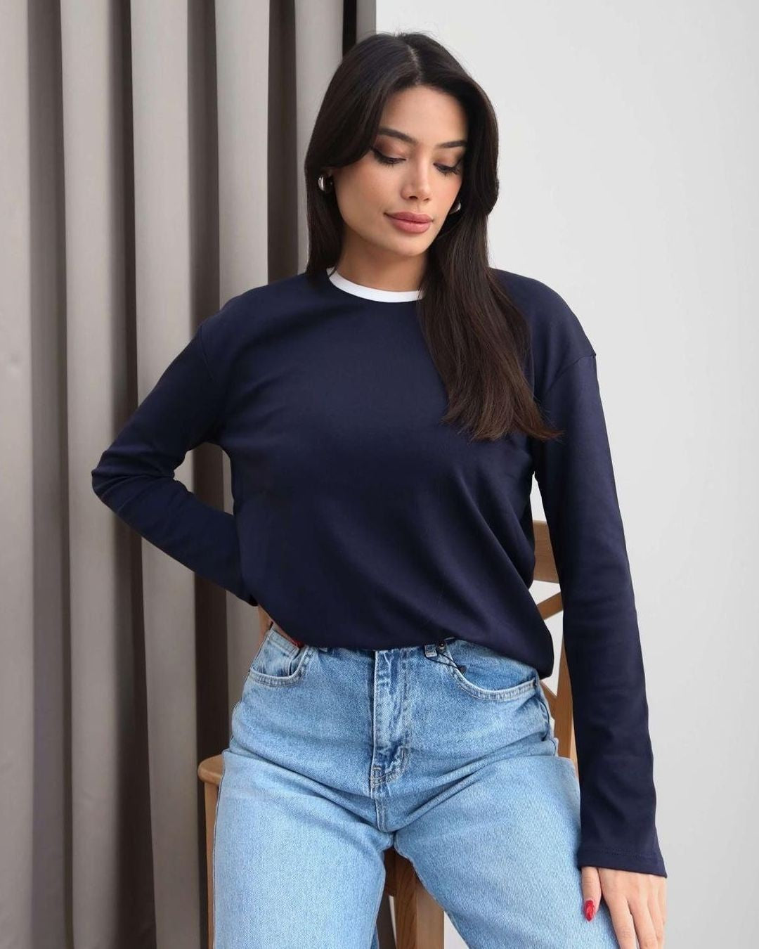 Top - Navy - front view