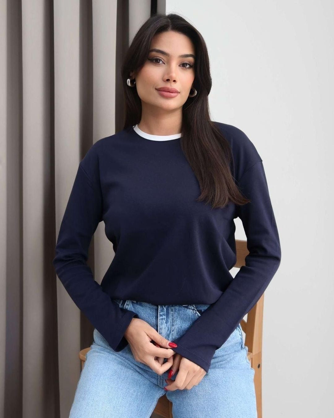Top - Navy - front view