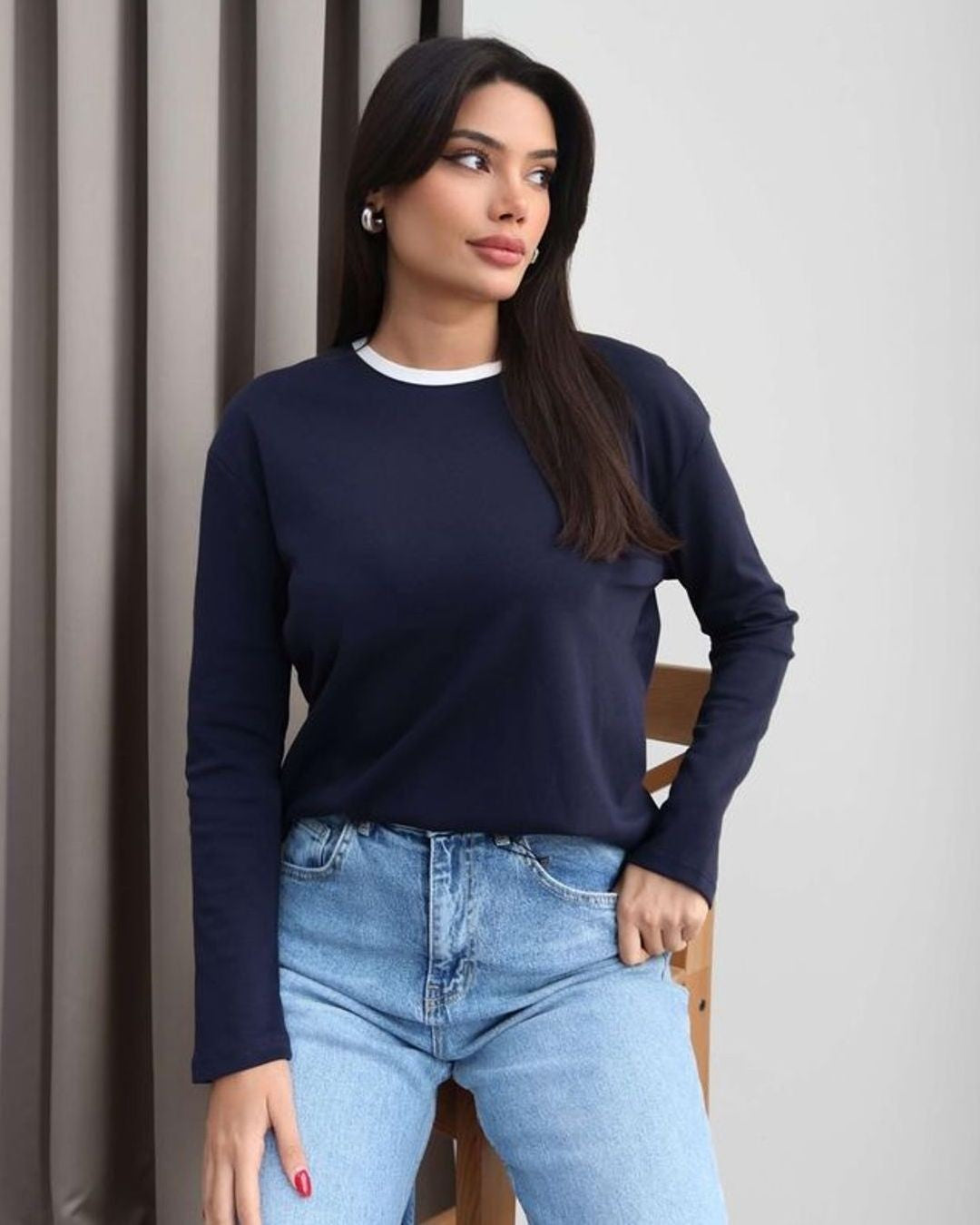 Top - Navy - front view