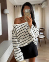 Striped Simple Top - White - front view