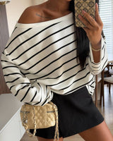 Striped Simple Top - White - front view