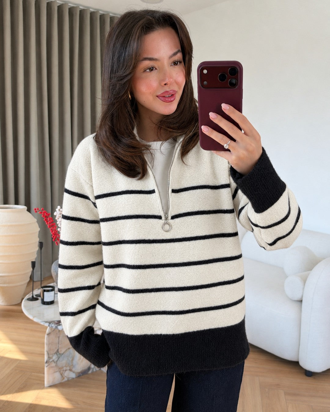 The Harbor Half-Zip Sweater - Off White - front view