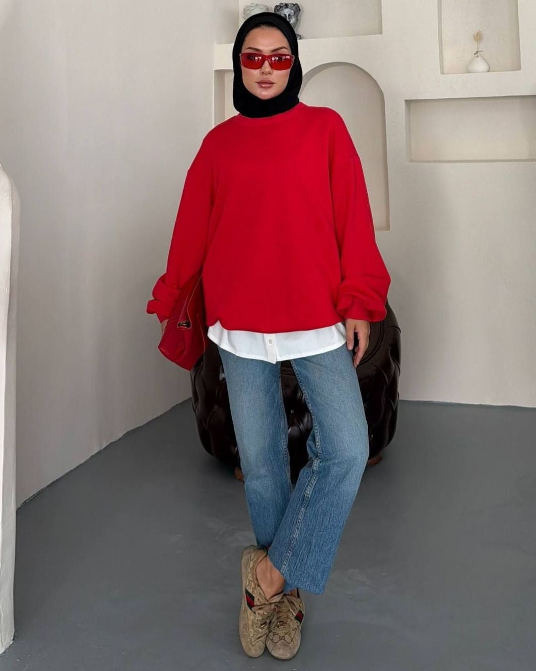 Oversized Sweatshirt - Red - front view