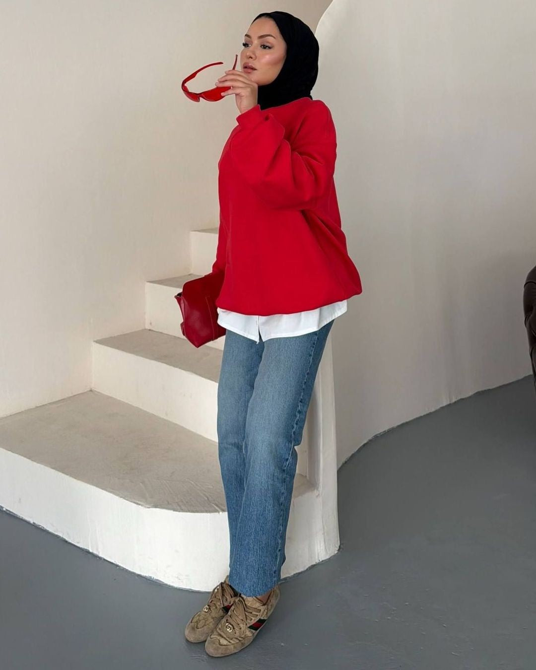 Oversized Sweatshirt - Red - three-quarter view