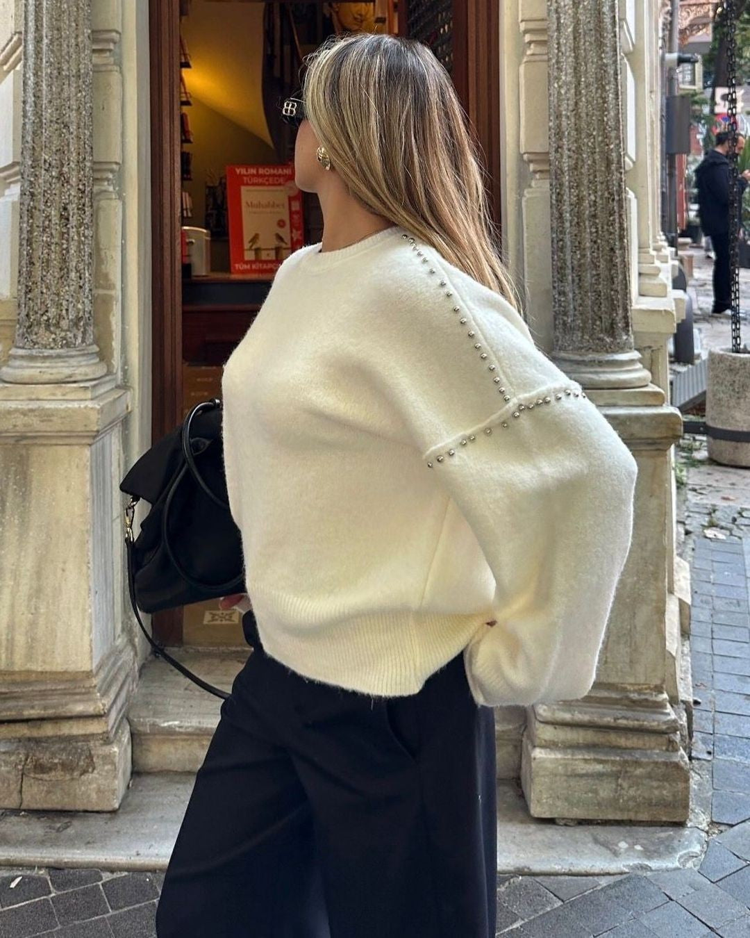 The Élodie Studded Knit - White - three-quarter view