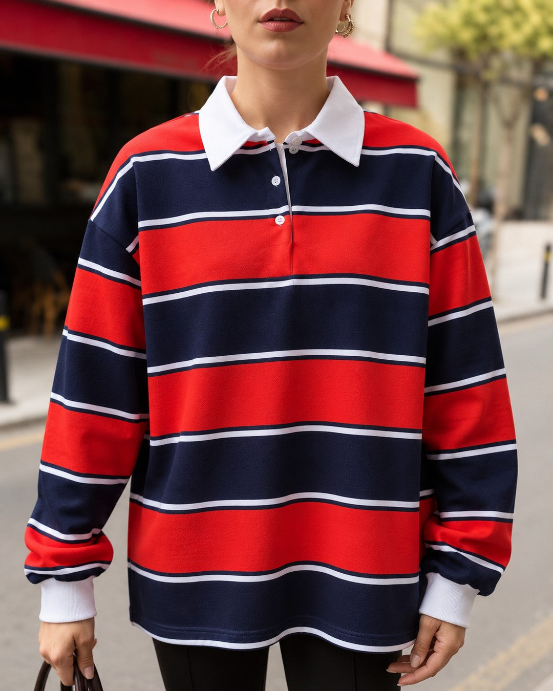Oversized Rugby Stripe Polo - front view