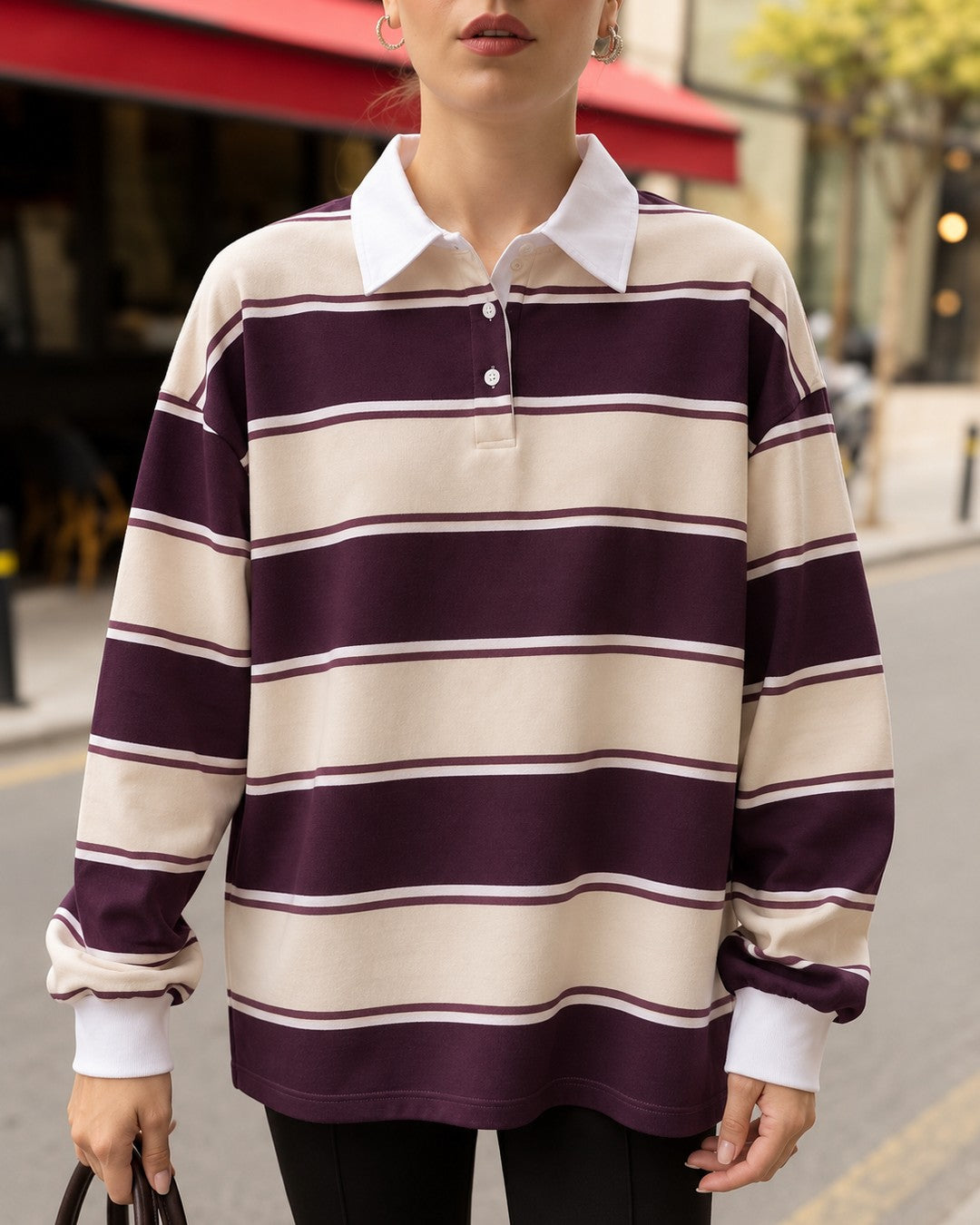 Oversized Rugby Stripe Polo - front view