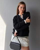 Preppy Knit Pullover - Black - three-quarter view