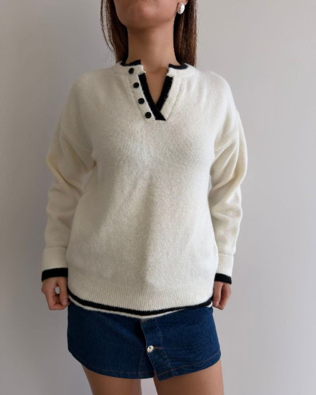 Preppy Knit Pullover - Off White - front view