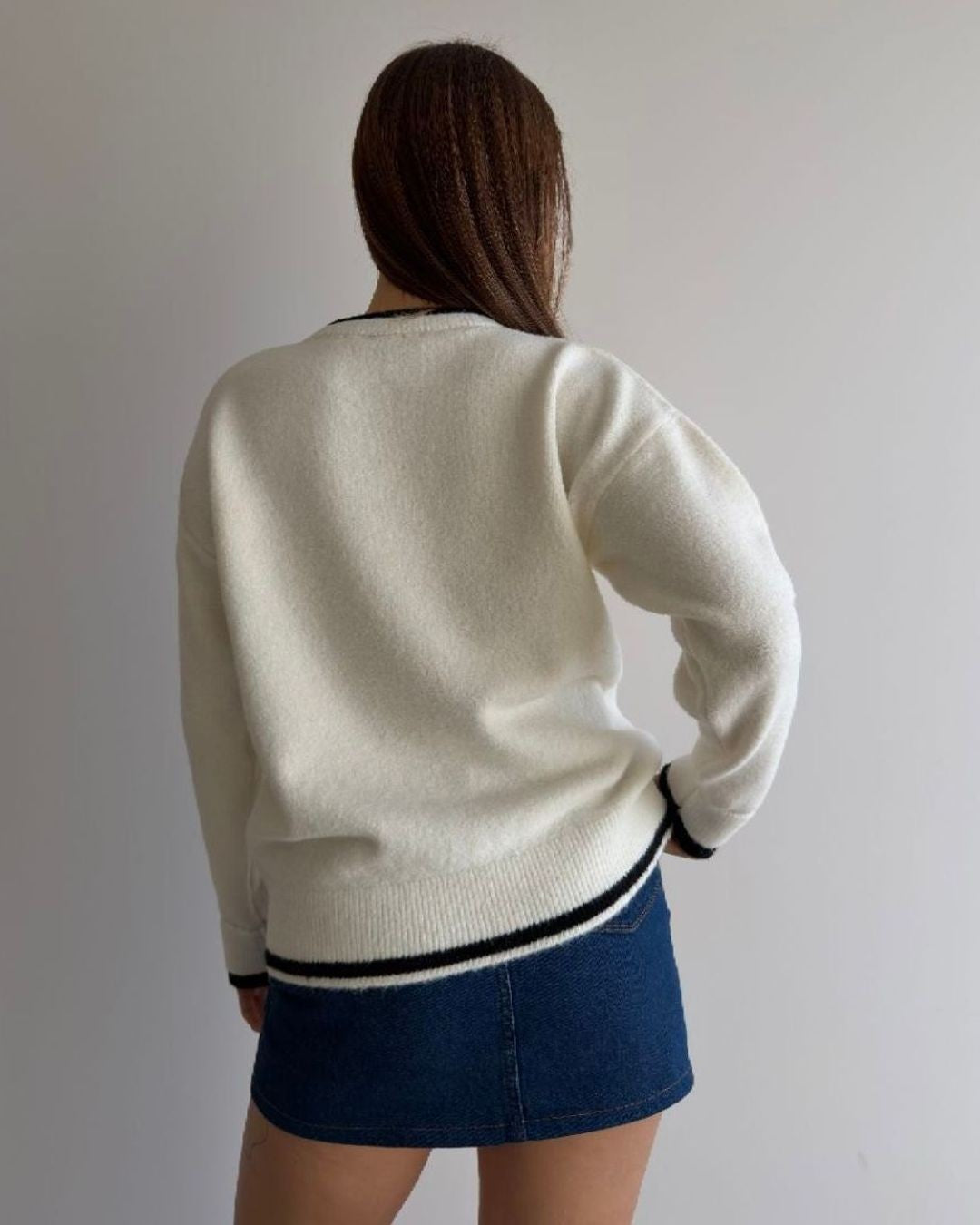 Preppy Knit Pullover - Off White - back view
