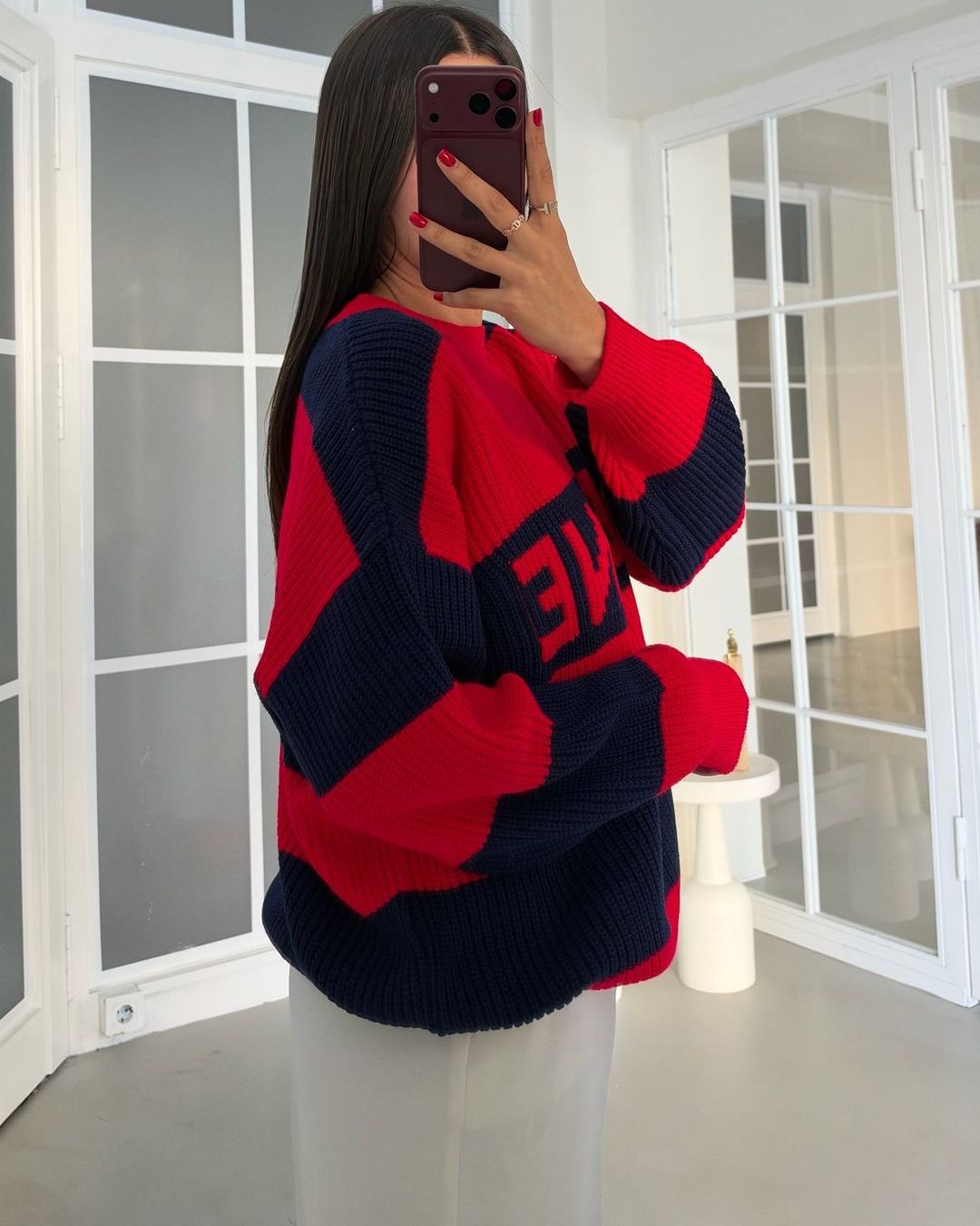 Celine Knit Sweater - Red - three-quarter view