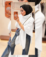 Cozy High-Neck Poncho - White - three-quarter view