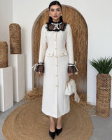Tweed Lace Dress - Beige - front view