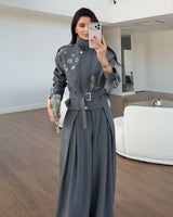Two Piece Set + Belt - Grey - front view