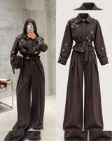 Two Piece Set + Belt - Brown - front view