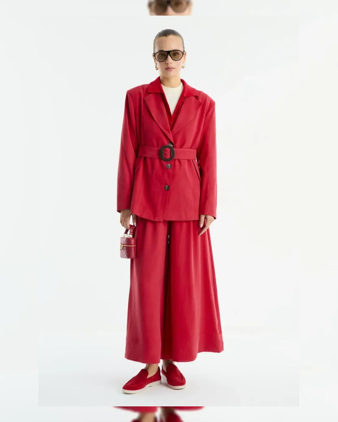Two Piece Set + Belt - Red - front view