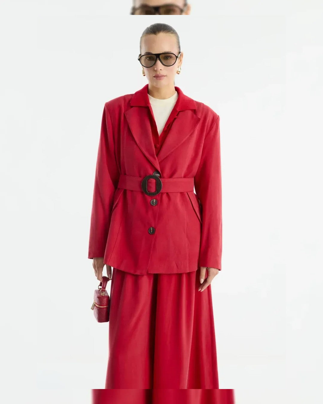 Two Piece Set + Belt - Red - front view