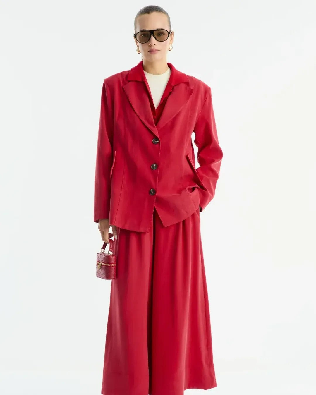 Two Piece Set + Belt - Red - front view