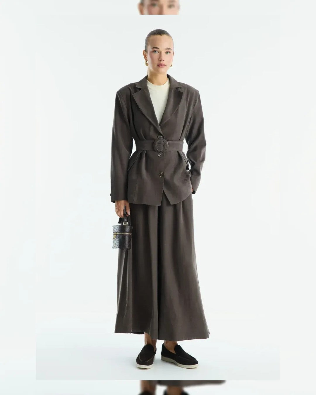Two Piece Set + Belt - Brown - front view