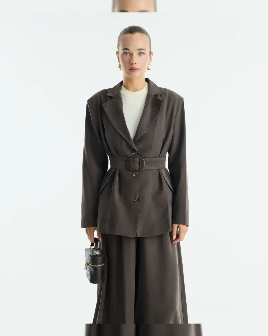 Two Piece Set + Belt - Brown - front view
