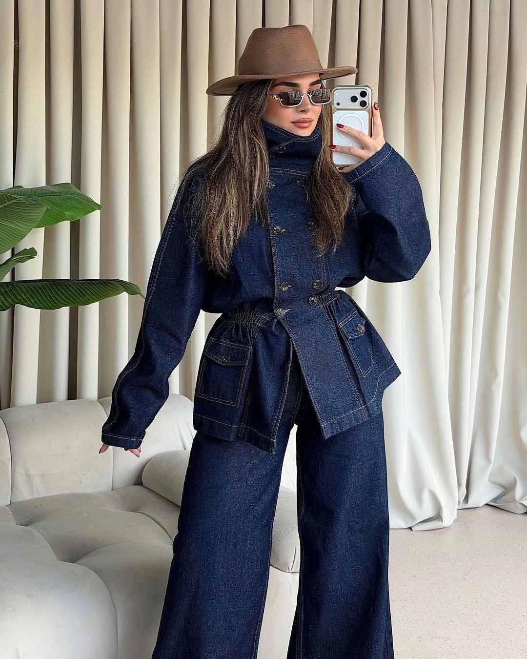 Two Piece Set + Belt - Denim - front view