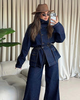 Two Piece Set + Belt - Denim - front view
