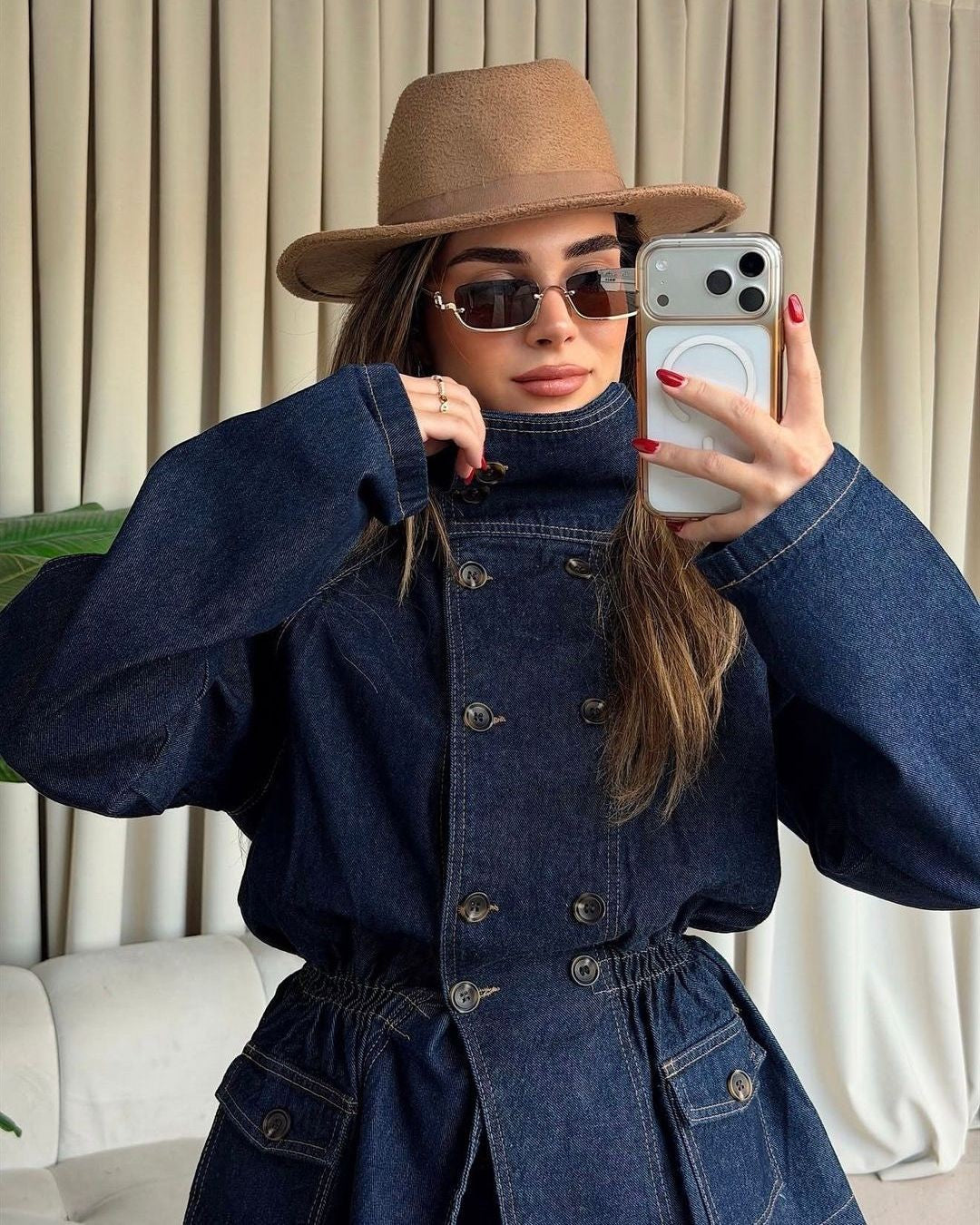 Two Piece Set + Belt - Denim - front view