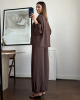 Two Piece Set - Brown - three-quarter view