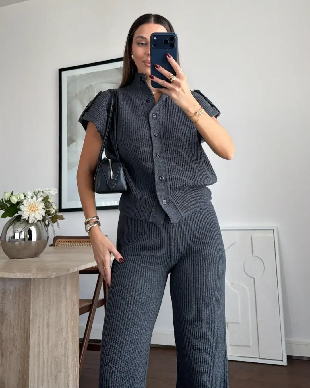 Two Piece Set - Dark Grey - front view