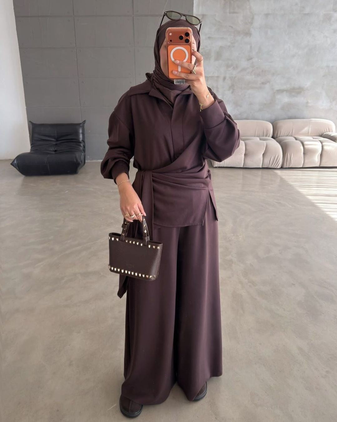 Two Piece Set - Brown - front view