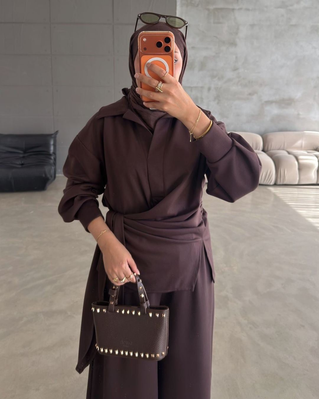 Modest Fall Set - Brown - front view